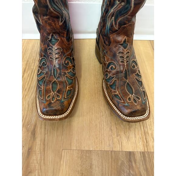 CORRAL WOMEN'S SQUARE TOE INLAY WESTERN BOOTS Brown Green Size 6.5 - Picture 5 of 10